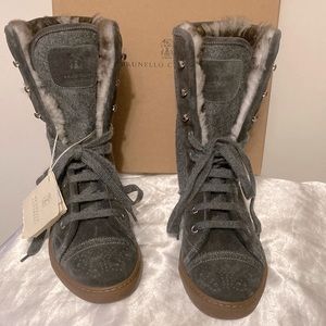 BRUNELLO CUCINELLI MINK LINED HIGH TOP SHOES size37
